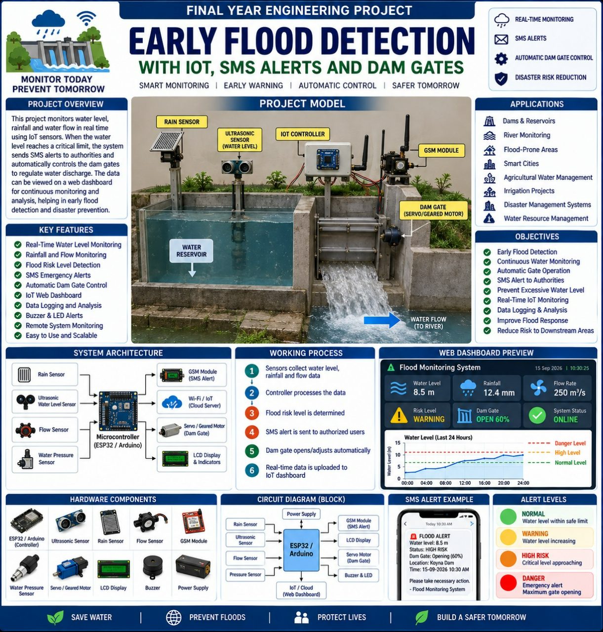 Early Flood Detection with IoT, SMS Alerts and Automatic Dam Gate Control
