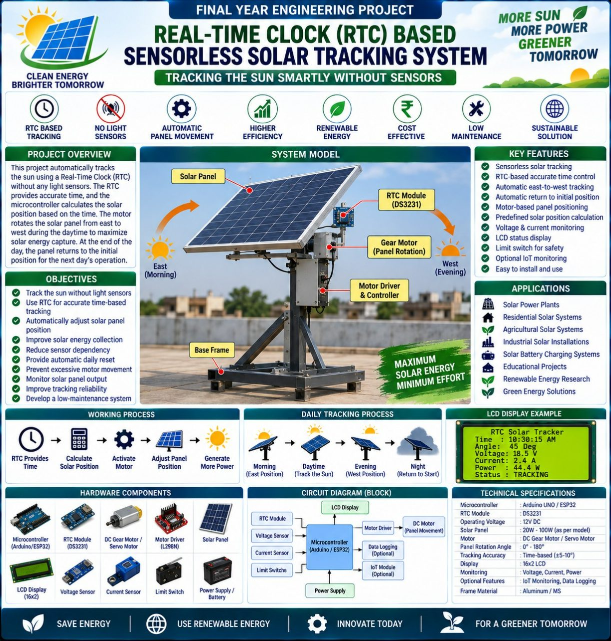 Real-Time Clock (RTC)-Based Sensorless Solar Tracking System